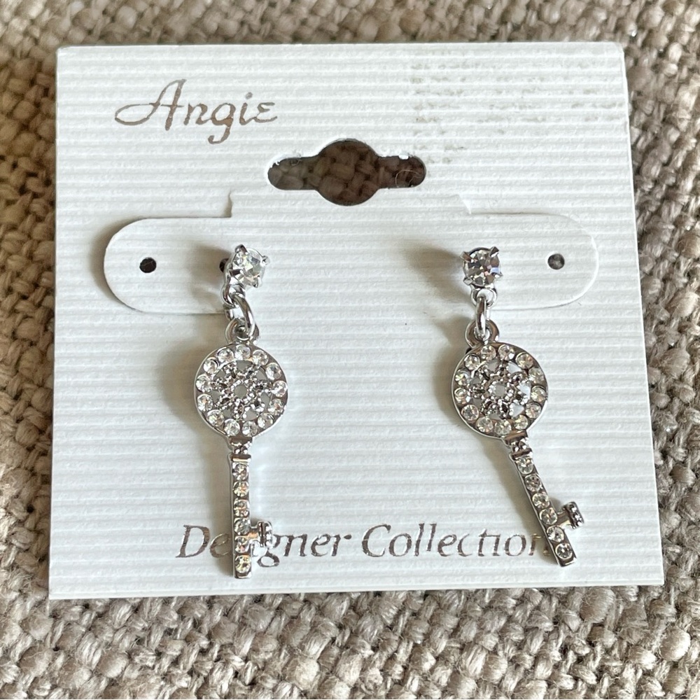 Angie Silver Key Rhinestone Post Earrings
